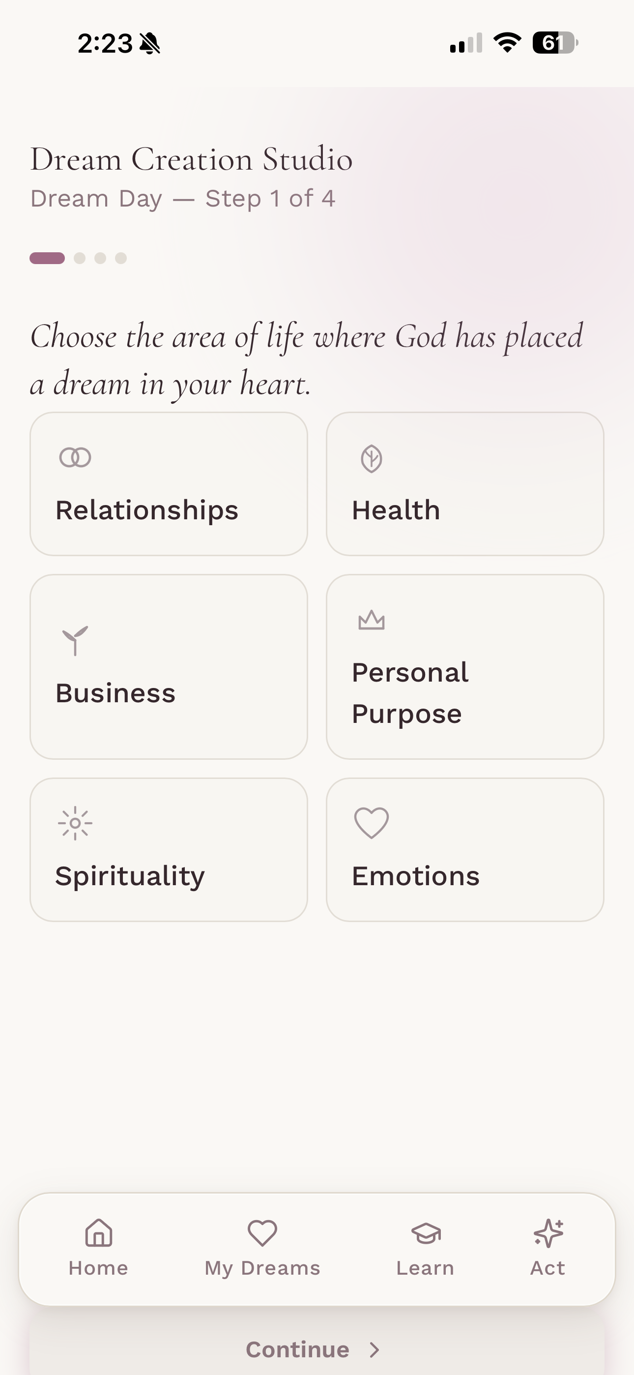 Dream Creation Studio — choose your dream category