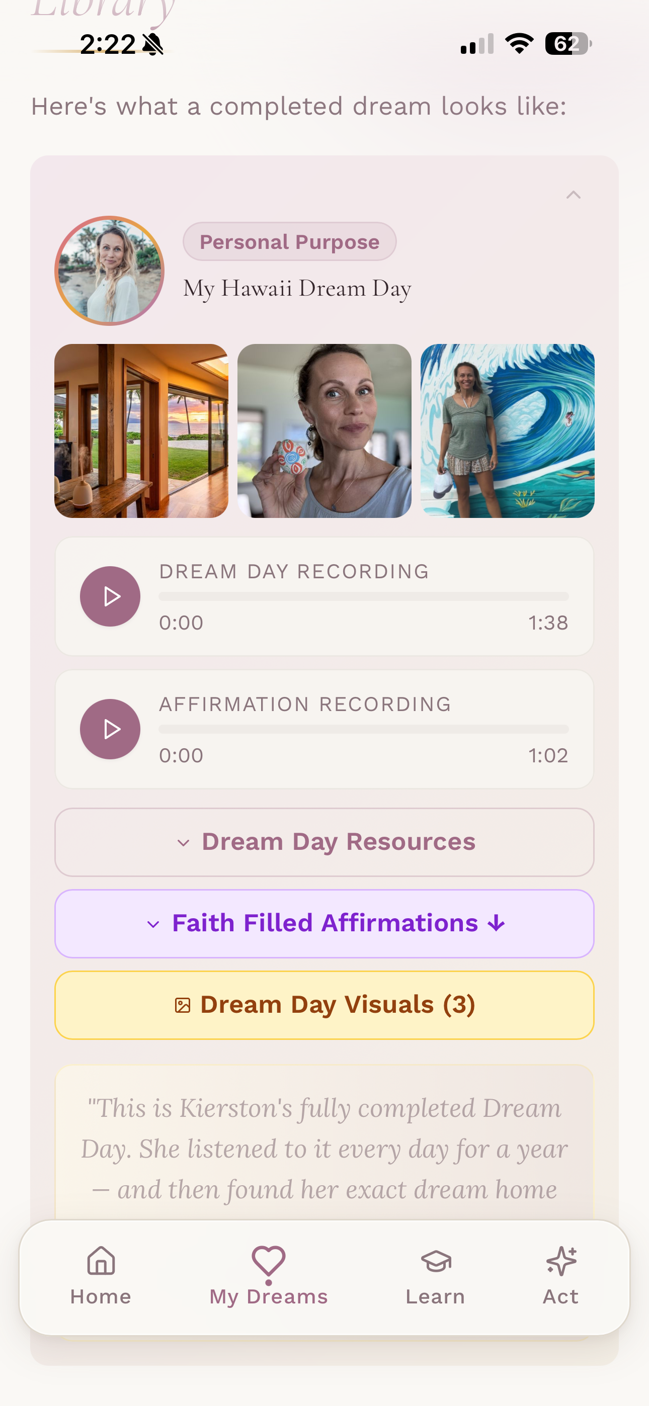 A completed Dream Day with recordings and visuals
