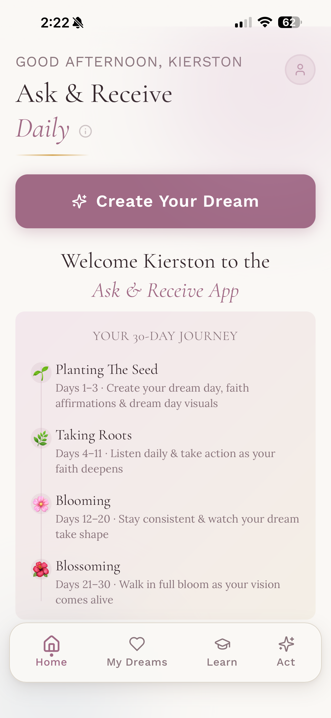 App home with your 30-day journey